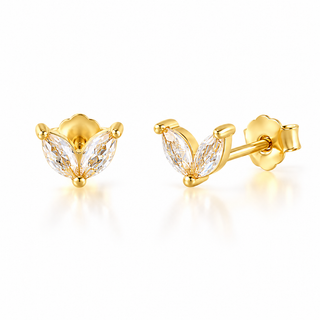 Gold Plated Silver Marquise CZ Duo Stud Earrings