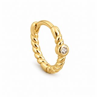 Gold Plated Silver Twisted Rope CZ Single Huggie Hoop