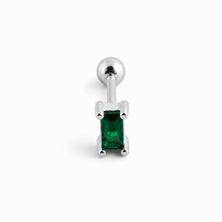 Silver Green CZ Baguette Cartilage Stud
