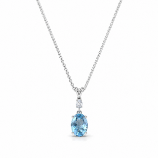 18ct White Gold 1.15ct Oval Aquamarine & Diamond Pendant