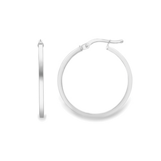 9ct White Gold 28mm Square Tube Hoop Earrings