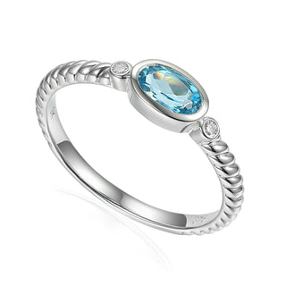9ct White Gold Blue Topaz & Diamond Twist Ring