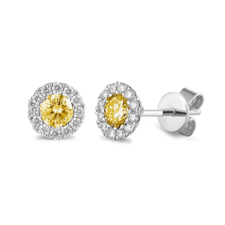 9ct White Gold Citrine & Diamond Round Cluster Stud Earrings