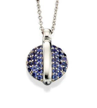 9ct White Gold Iolite Pave Disc Necklace | Iolite Necklace