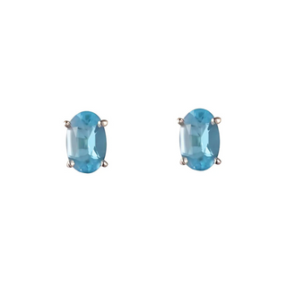 9ct White Gold Oval Blue Topaz Stud Earrings