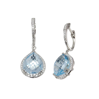 9ct White Gold Sky Blue Topaz Drop Hoop Earrings