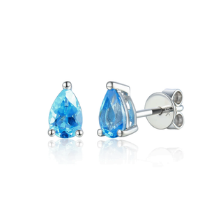 9ct White Gold Pear Shaped Blue Topaz Stud Earrings