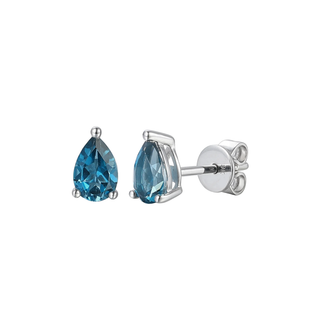 9ct White Gold Pear Shaped London Blue Topaz Stud Earrings