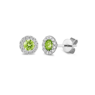 9ct White Gold Peridot & Diamond Cluster Earrings