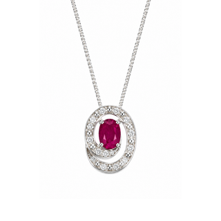 9ct White Gold Ruby & Diamond Spiral Pendant