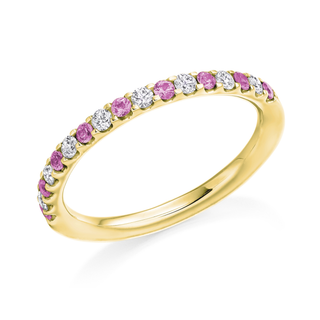 9ct Yellow Gold 0.20ct Pink Sapphire & 0.18ct Diamond Claw Set Half Eternity Ring