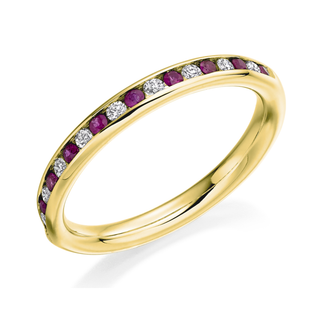 9ct Yellow Gold 0.20ct Ruby & 0.15ct Diamond Channel Set Half Eternity Ring