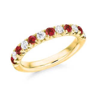 9ct Yellow Gold 0.55ct Ruby & 0.35ct Diamond French Cut Set Half Eternity Ring