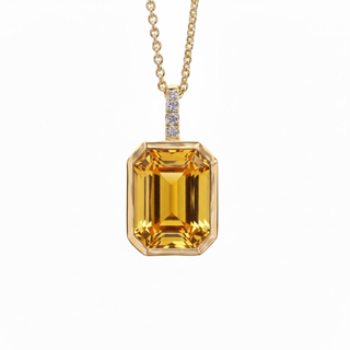9ct Yellow Gold 1.83ct Citrine & Diamond Octaganol Pendant