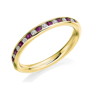 9ct Yellow Gold 0.20ct Ruby & 0.15ct Diamond Channel Set Half Eternity Ring
