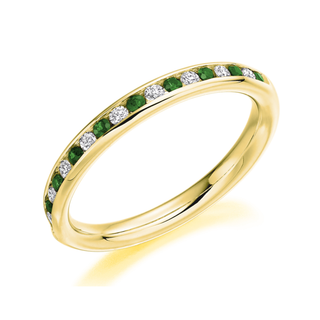9ct Yellow Gold Emerald & Diamond Channel Set Half Eternity Ring