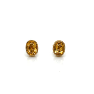 9ct Yellow Gold Rubover Oval Citrine Stud Earrings
