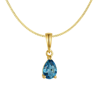 9ct Yellow Gold Pear Shaped London Blue Topaz Pendant