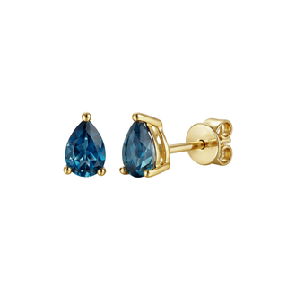 9ct Yellow Gold Pear Shaped London Blue Topaz Stud Earrings
