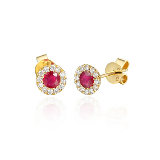 9ct Yellow Gold Ruby & Diamond Cluster Stud Earrings