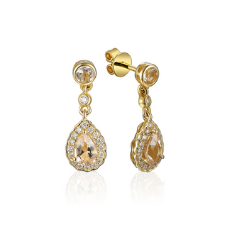 9ct Yellow Gold Morganite & Diamond Drop Earrings