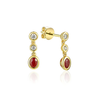 9ct Yellow Gold Ruby & Diamond Rubover Drop Earrings