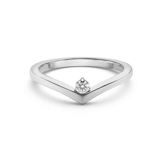 A 9ct white gold Leila ring with a chevron design, featuring a lab-grown round brilliant diamond set in a prong-set claw on one side.