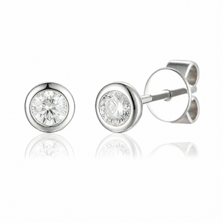 Pair of silver stud earrings with clear gemstones on a white background