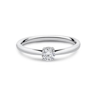 A 9ct white gold diamond solitaire engagement ring with a central lab-grown diamond, smoothly rounded edges, and a slender band.