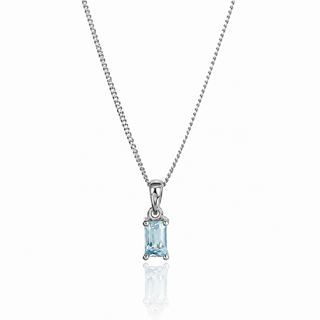 White Gold necklace with a blue gemstone pendant on a white background