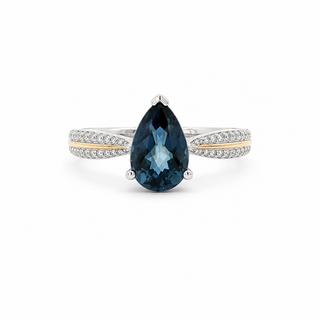 9ct White Gold 1.80ct Pear Shaped Blue Topaz Tapered Ring