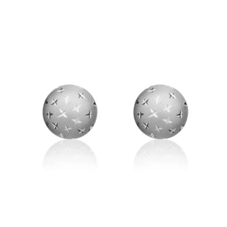 Pair of silver stud earrings with star-like cutout design on a white background