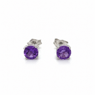 9ct White Gold 5mm Round Amethyst Stud Earrings