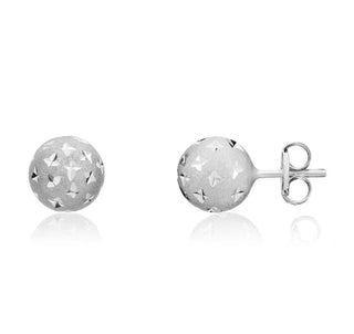 9ct White Gold 7mm Frosted Star Ball Stud Earrings