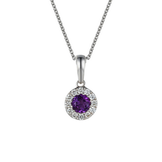 9ct White Gold Amethyst & Diamond Cluster Pendant