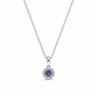 9ct White Gold Amethyst & Diamond Round Cluster Pendant