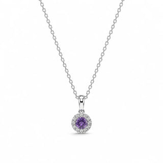9ct White Gold Amethyst & Diamond Round Cluster Penant