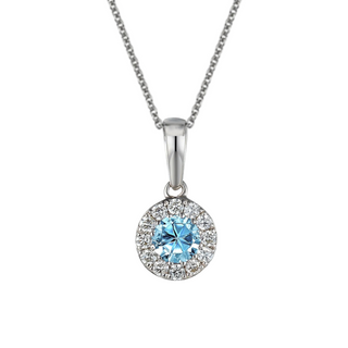 9ct White Gold Aquamarine & Diamond Cluster Pendant