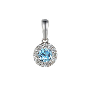 Silver pendant with a blue gemstone  and diamond on a white background