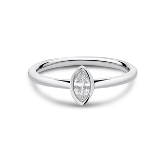 A white gold lab-grown diamond solitaire ring with a polished finish, set in a modern bezel setting.