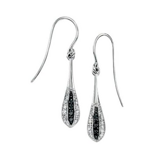 9ct White Gold Black Diamond Drop Earrings