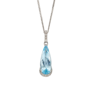 9ct White Gold Blue Topaz Teardrop Pendant