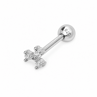 9ct White Gold CZ Long Bar Cartilage Earring