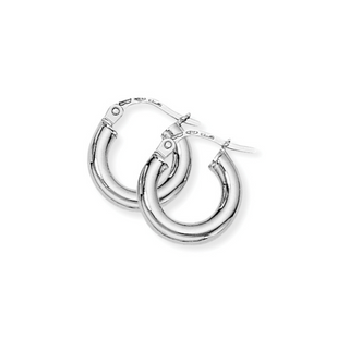 A pair of 9ct white gold classic round hoop earrings with a polished finish.