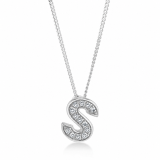 White Gold necklace with a 'S' pendant on a white background