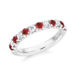 9ct White Gold 0.55ct Ruby & 0.35ct Diamond French Cut Set Half Eternity Ring