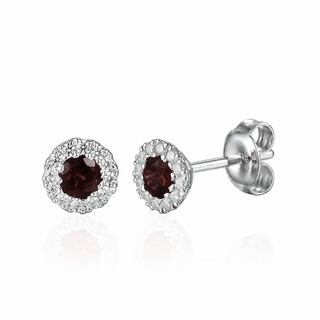 9ct White Gold Garnet & Diamond Cluster Stud Earrings