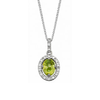 Peridot pendant with diamond accents on a white background