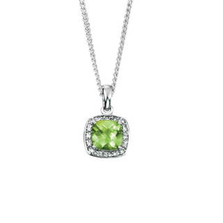 9ct White Gold Peridot & Diamond Pendant