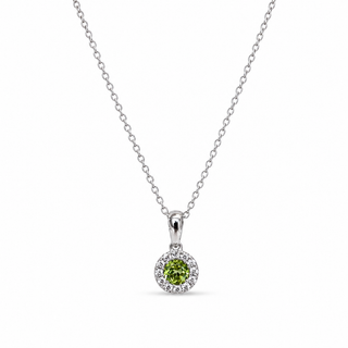 9ct White Gold Peridot & Diamond Round Cluster Pendant